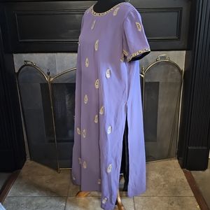 Lavender Gold Embroidered Long Tunic Dress Top Size XL